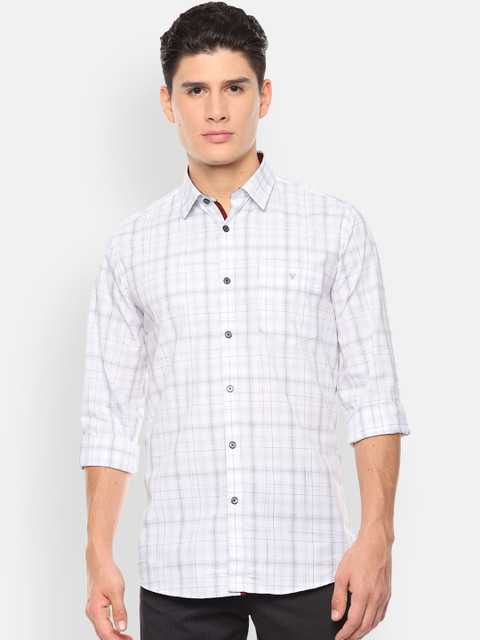 

Van Heusen Sport Men White & Grey Slim Fit Checked Casual Shirt