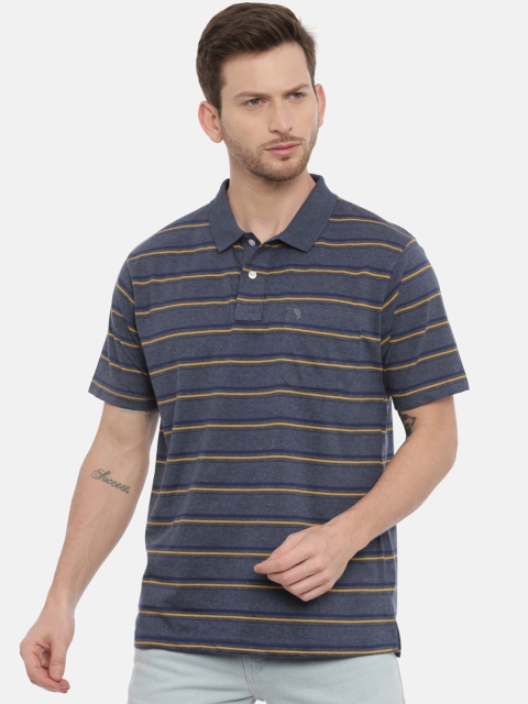 

Classic Polo Men Grey Striped Polo Collar T-shirt
