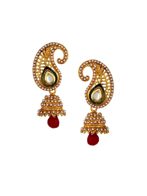 

OOMPH Red & Green Paisley Shaped Jhumkas