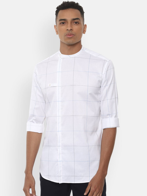 

V Dot Men White & Blue Slim Fit Checked Casual Shirt