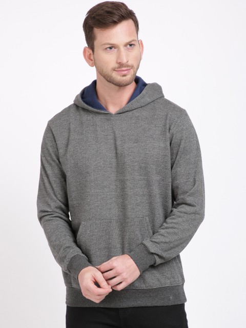 

IVOC Men Grey Solid Hooded Sweatshirt