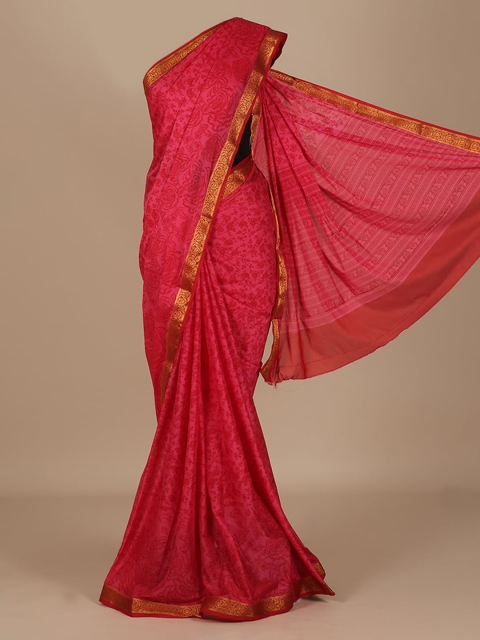 

Pothys Peach-Coloured Printed Poly Crepe Saree