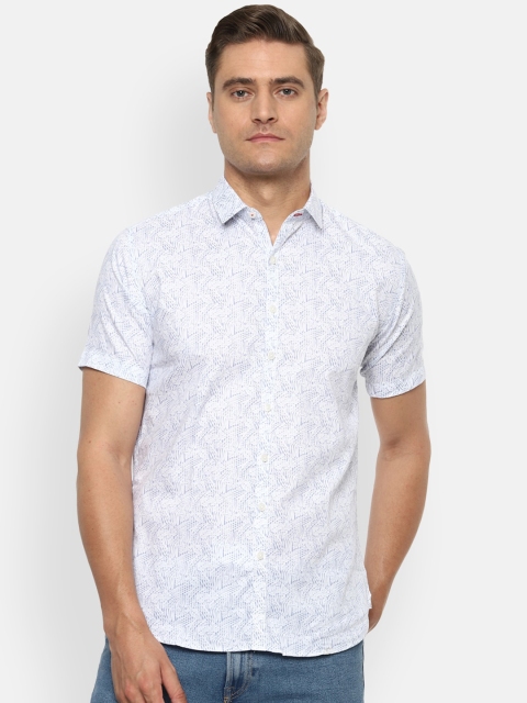 V Dot Men White & Blue Slim Fit Printed Casual Shirt