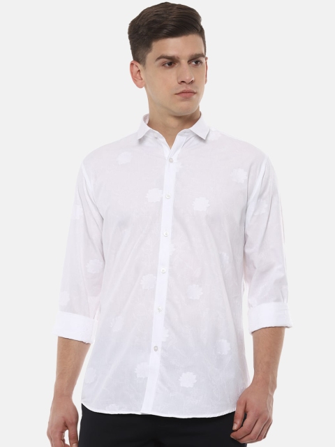 

V Dot Men White Slim Fit Printed Casual Shirt