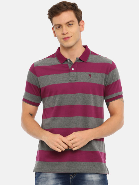 

Classic Polo Men Magenta Striped Polo Collar T-shirt