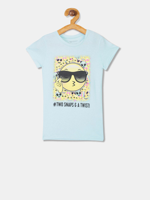 

The Childrens Place Girls Blue & Black Printed Round Neck T-shirt