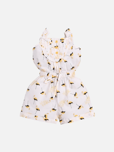 

NAUTI KIDZ Infant Girls White & Yellow Printed Dungarees