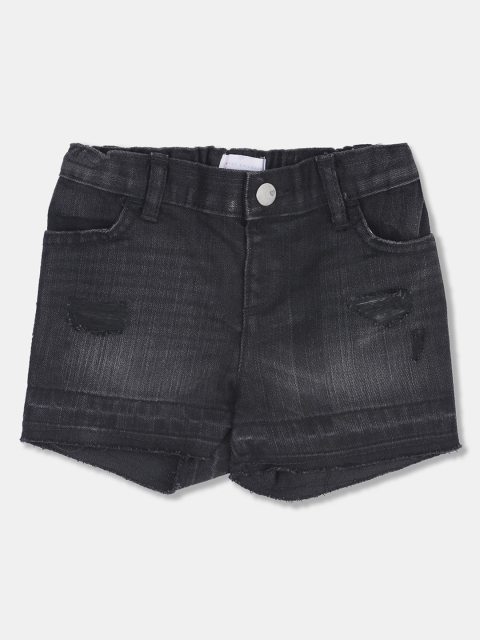 

The Childrens Place Girls Black Washed Regular Fit Denim Shorts