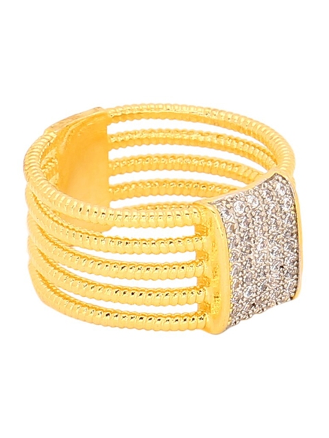 

Voylla Gold-Plated White CZ-Studded Handcrafted Band Finger Ring