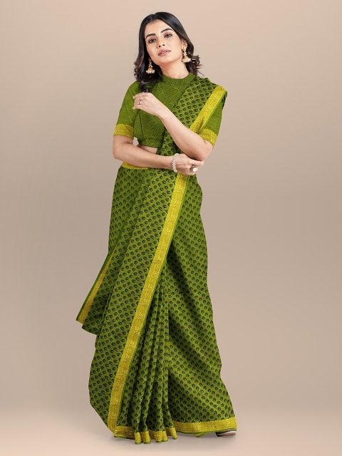 

BharatSthali Green & Yellow Silk Cotton Woven Design Saree