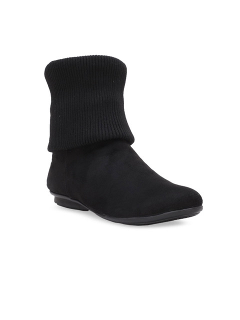 

Bruno Manetti Women Black Solid Suede High-Top Flat Boots