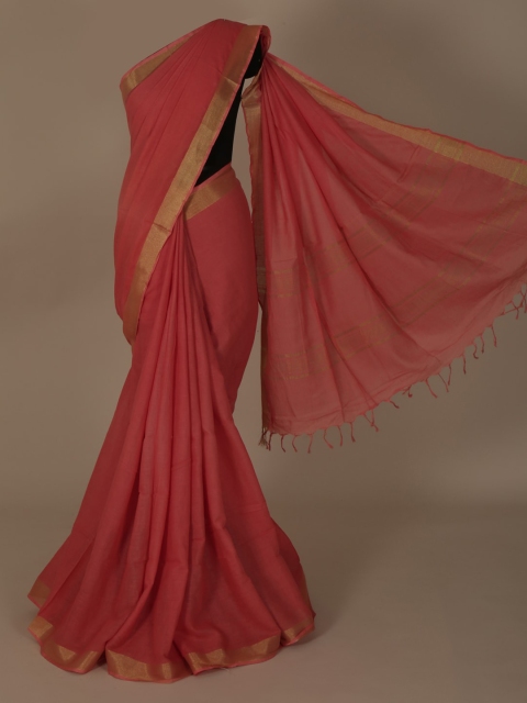 

Pothys Peach-Coloured Solid Pure Linen Saree