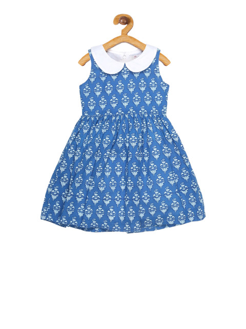 

YOUNG BIRDS Girls Blue Printed Fit and Flare Dress