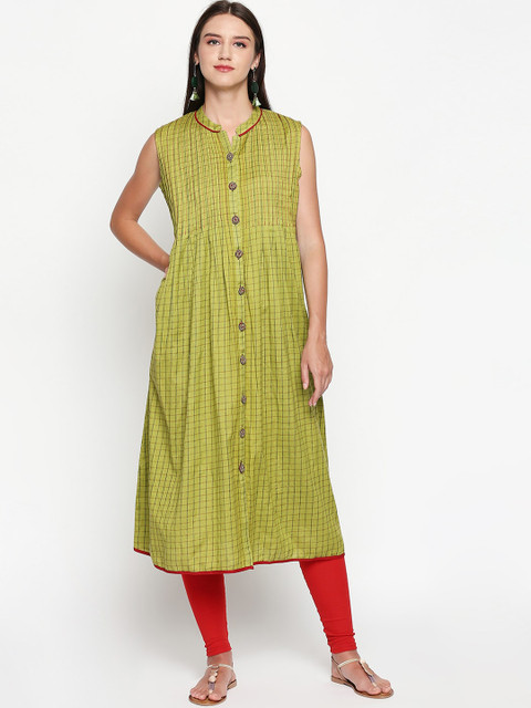 

Lobaanya Women Green Woven Design A-Line Kurta