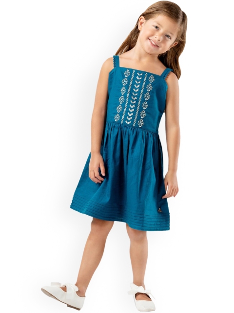 

Cherry Crumble Girls Blue Self Design Fit and Flare Dress
