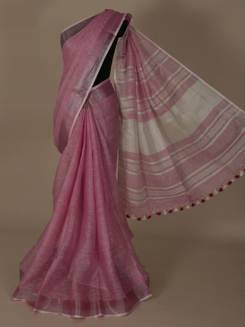 

Pothys Pink Solid Pure Linen Saree