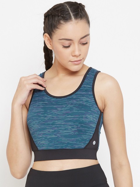 

Athleto Women Blue & Black Printed Non-Wired Lightly Padded Workout Bra