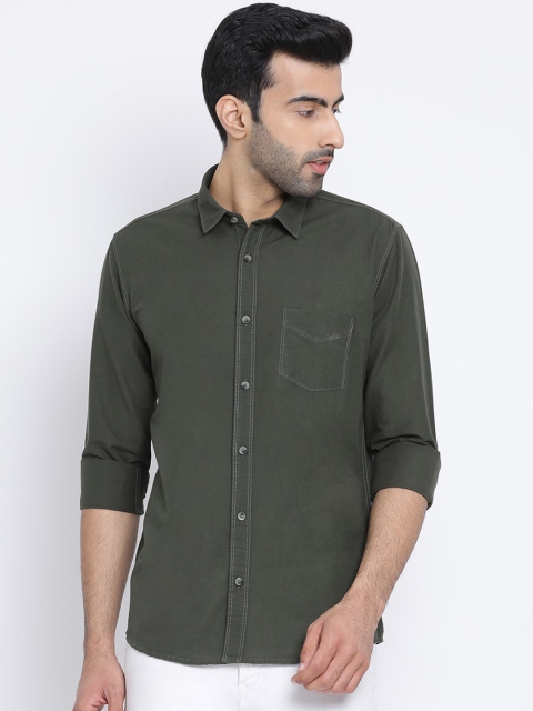 

Richlook Men Olive Green Standard Slim Fit Solid Casual Shirt
