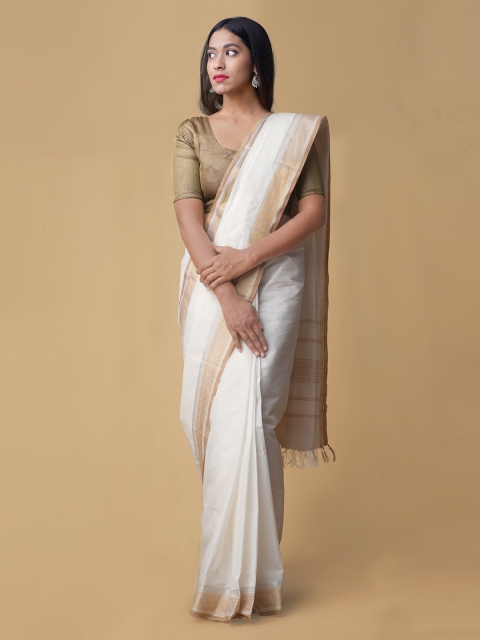 

Unnati Silks White Solid Pure Cotton Saree