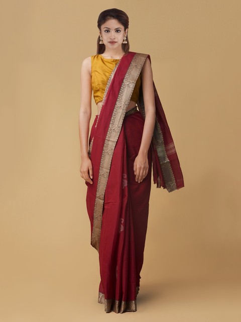 

Unnati Silks Maroon Woven Design Handloom Pure Kanchi Cotton Saree