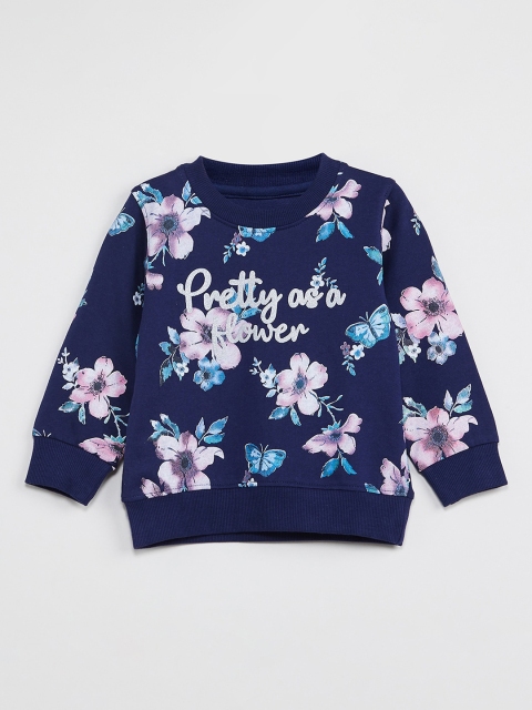 

max Girls Navy Blue & Pink Printed Sweatshirt