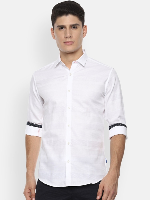 

V Dot Men White Slim Fit Self Design Casual Shirt