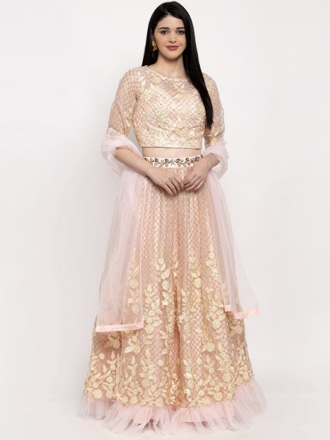 

KHALOM Women Pink Embroidered Ready To Wear Lehenga Choli With Dupatta