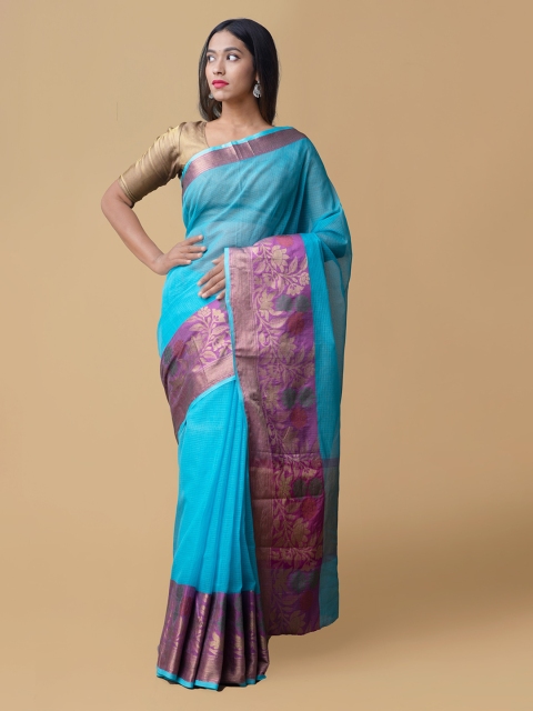 

Unnati Silks Blue Silk Cotton Solid Banarasi Saree