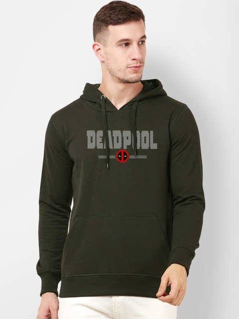 

Free Authority Men Olive Green Printed Hooded Sweatshirt
