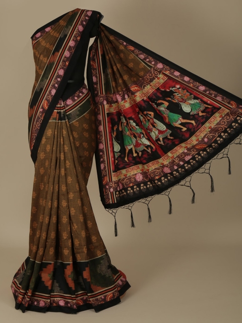 

Pothys Mustard Brown Printed Jute Silk Saree