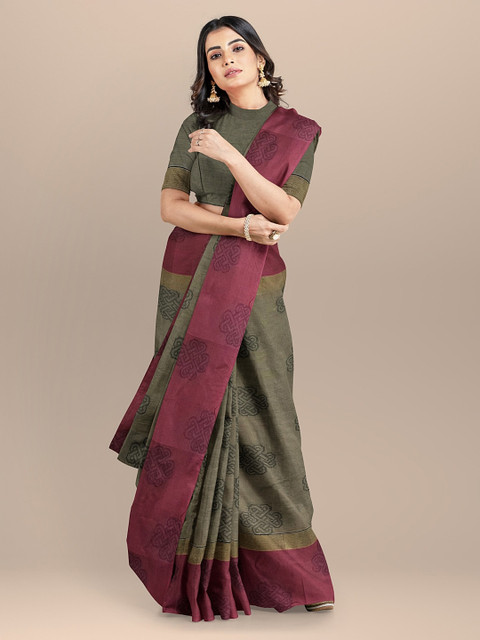 

BharatSthali Grey & Magenta Pure Cotton Kovai Sustainable Saree