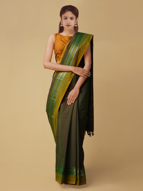 

Unnati Silks Green Solid Pure Kanchi Cotton Handcrafted Saree