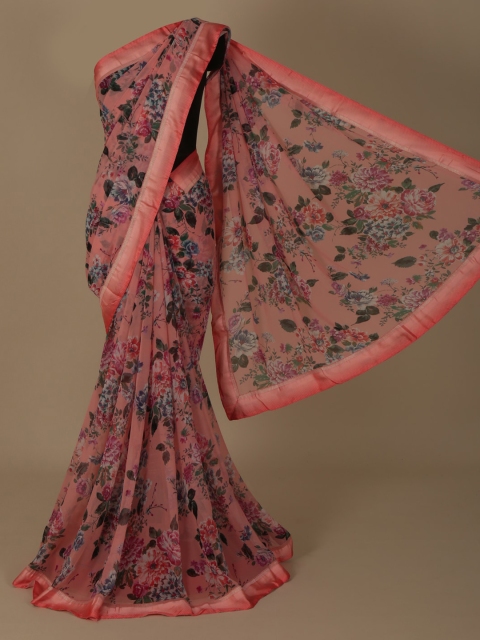 

Pothys Pink & Blue Poly Georgette Printed Saree