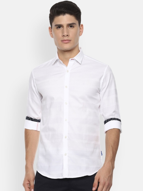 

V Dot Men White Slim Fit Self Design Casual Shirt