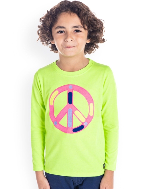 

Cherry Crumble Boys Green Printed Round Neck T-shirt