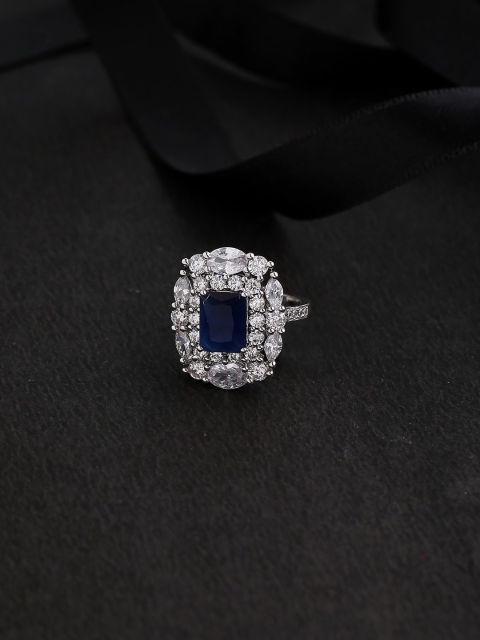 

Voylla Silver-Plated Blue CZ Studded Handcrafted Finger Ring