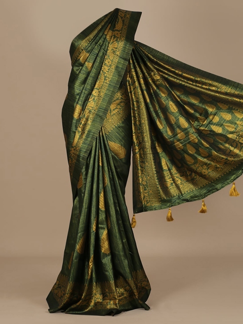 

Pothys Green & Gold-Toned Jute Silk Woven Design Saree