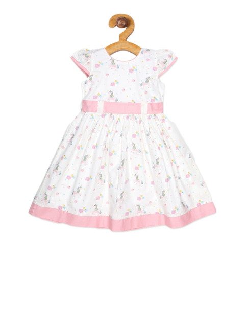 

YOUNG BIRDS Girls White Printed Fit and Flare Dress