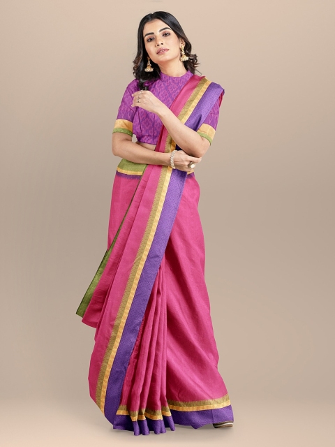 

BharatSthali Pink & Purple Silk Cotton Woven Design Kota Sustainable Saree