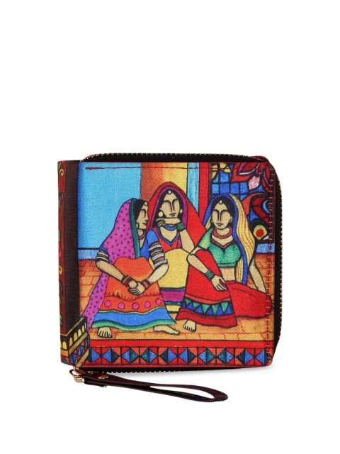

All Things Sundar Women Blue & Red Printed Two Fold Wallet