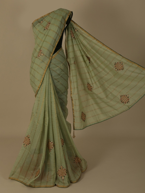 

Pothys Green Striped Jute Silk Saree