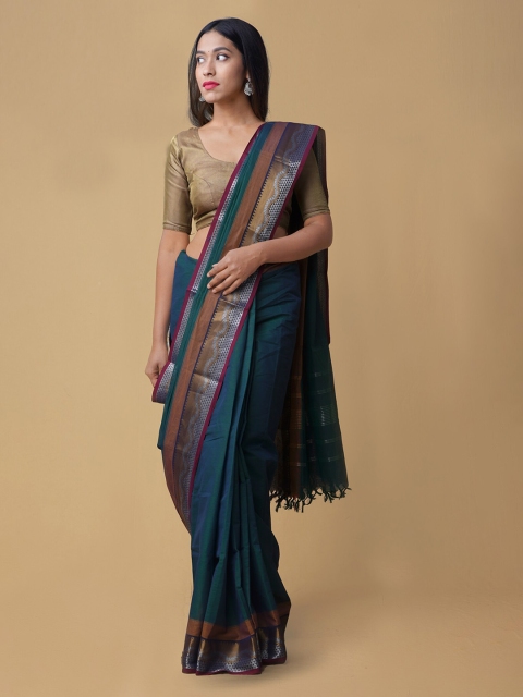 

Unnati Silks Green & Brown Pure Cotton Woven Design Handloom Saree