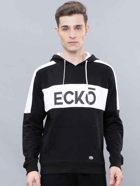 

Ecko Unltd Men Black & White Printed Hooded Sweatshirt