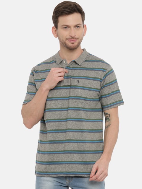 

Classic Polo Men Grey Striped Polo Collar T-shirt