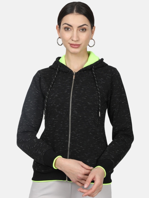 

Monte Carlo Women Black Self Design Hooded Sweatshirt