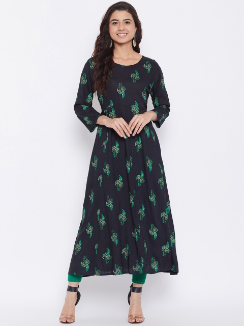 

AgrohA Women Black Printed Anarkali Kurta