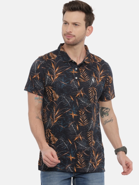 

Classic Polo Men Black & Orange Floral Print T-shirt