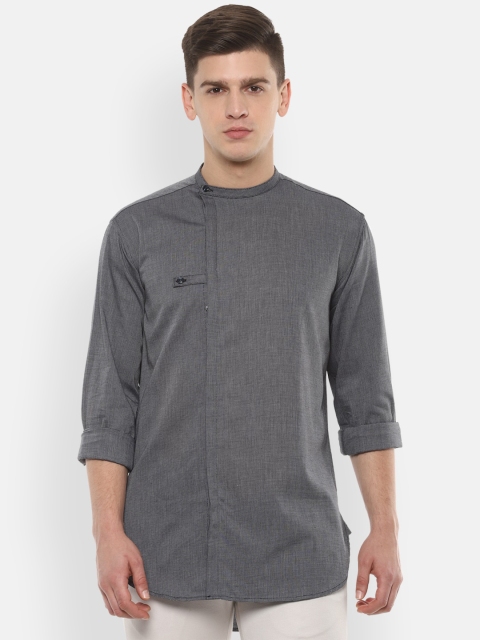 

V Dot Men Grey Slim Fit Solid Casual Shirt