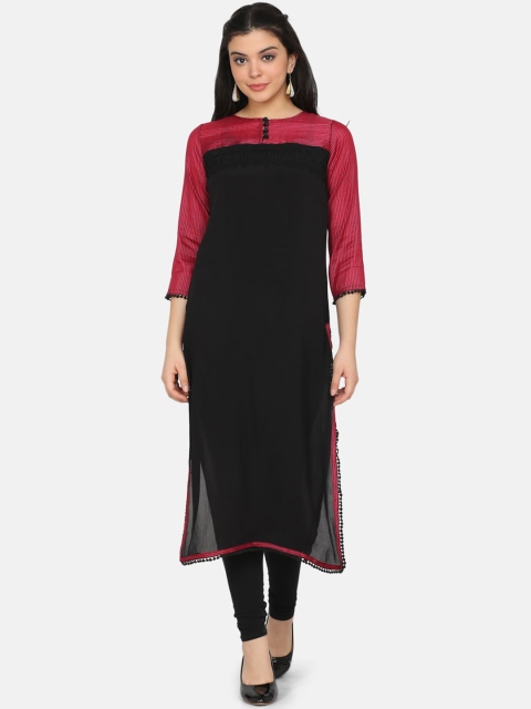 

Ojjasvi Women Black & Red Colourblocked Straight Kurta