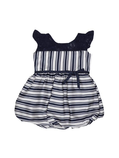 

Doodle Girls Navy Blue Striped Fit and Flare Dress